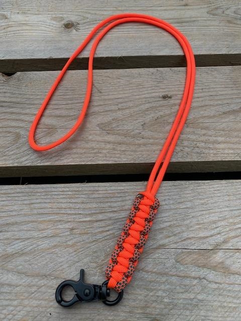 Fløjtesnor, Cobra flettet Neon Orange/ Neon Orange & Teal Diamonds